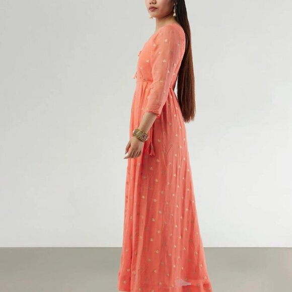 Orange Banarasi Georgette Anarkali | Muvvas Boutique - Picture 2 of 6